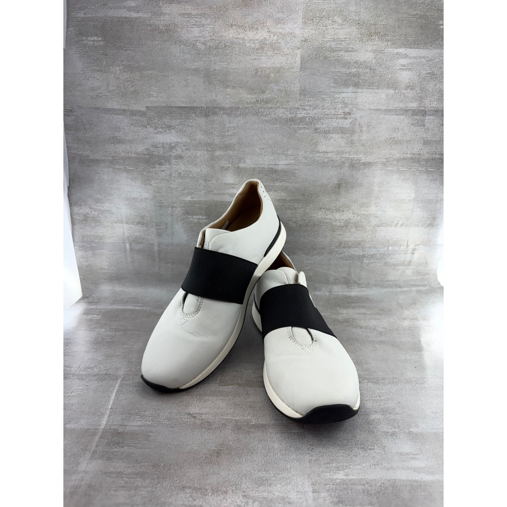 Vionic Codie White Leather Black Elastic Band Slip On Sneakers Women Sz 8.5